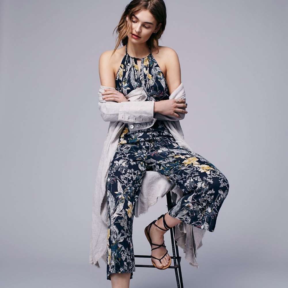 Free People Twisted Halter Floral Crop Jum…